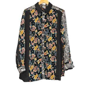 Cali Patchwork Boho Semi Sheer‎ Top Women's XL Lightweight Paisley Hippie Flowy